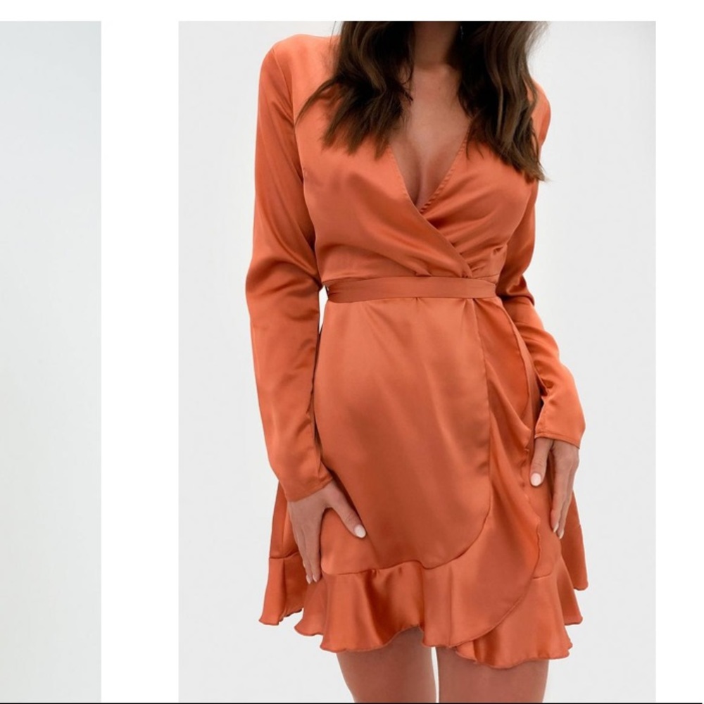 Burnt Orange Satin Wrap Dress